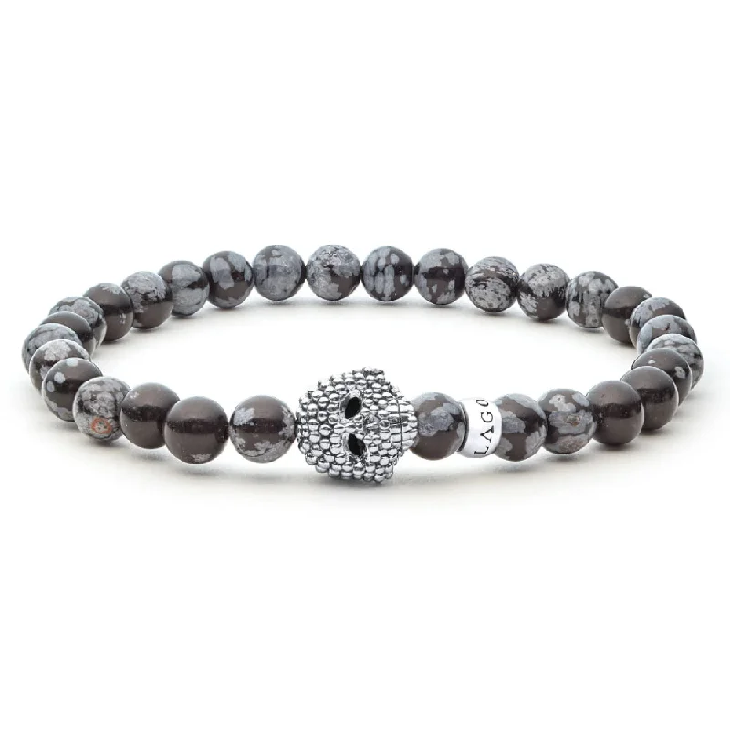 wrap bracelets for women -Lagos Anthem Snowflake Obsidian Skull Bracelet