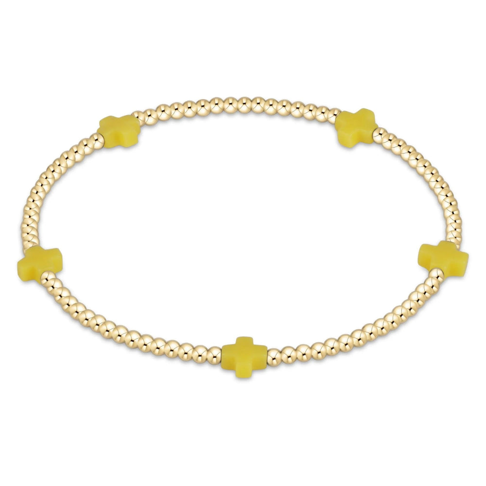 friendship bangles for women -enewton 6.25" Signature Cross Small Gold Pattern 2mm Bead Bracelet - Canary