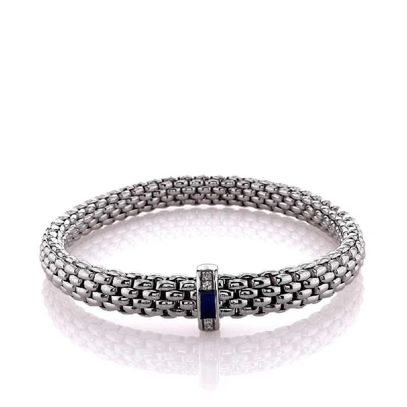 bold bracelets for women -Fope 18k White Gold Blue Sapphire and Diamond Bracelet