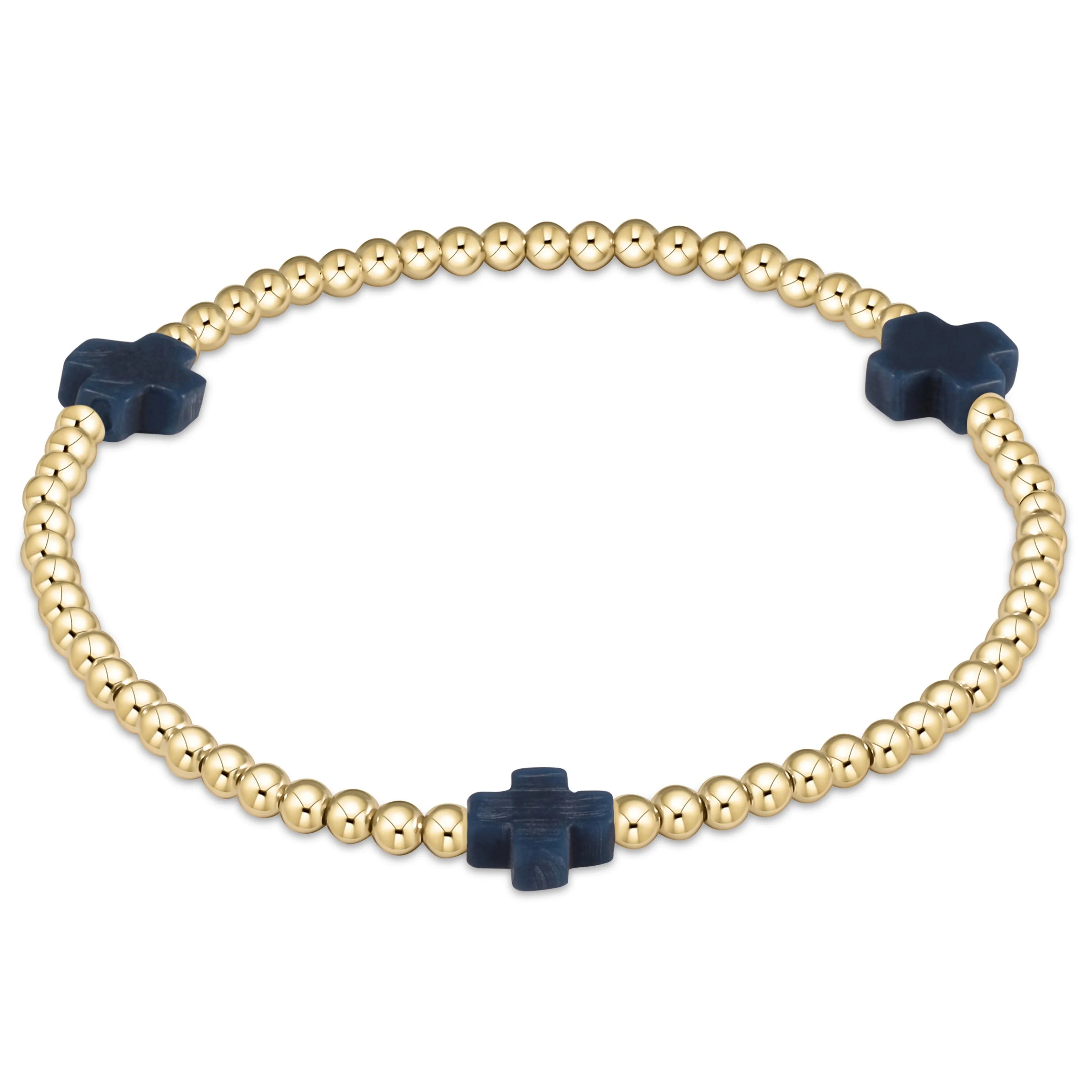 beaded bangles for women -enewton 7.25" extends Signature Cross Gold Pattern 3mm Bead Bracelet - Navy