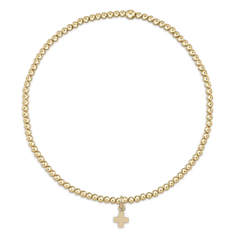 luxury bangles for women -enewton 5.5" egirl Classic Gold 2mm Bead Bracelet - Signature Cross Small Gold Charm