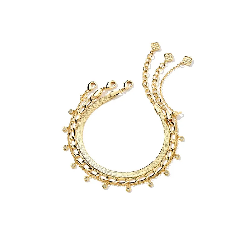 designer bangles for women -Kendra Scott Kassie Set of 3 Chain Bracelets in Gold