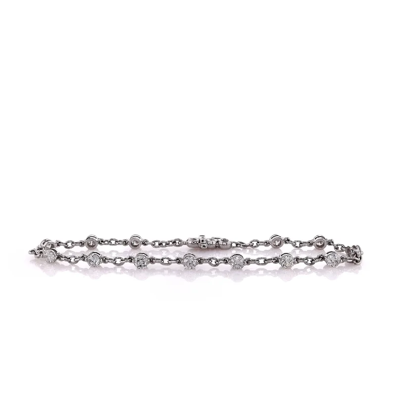 bangles for women -14k White Gold 7" 13 Prong-Set Diamond Bracelet