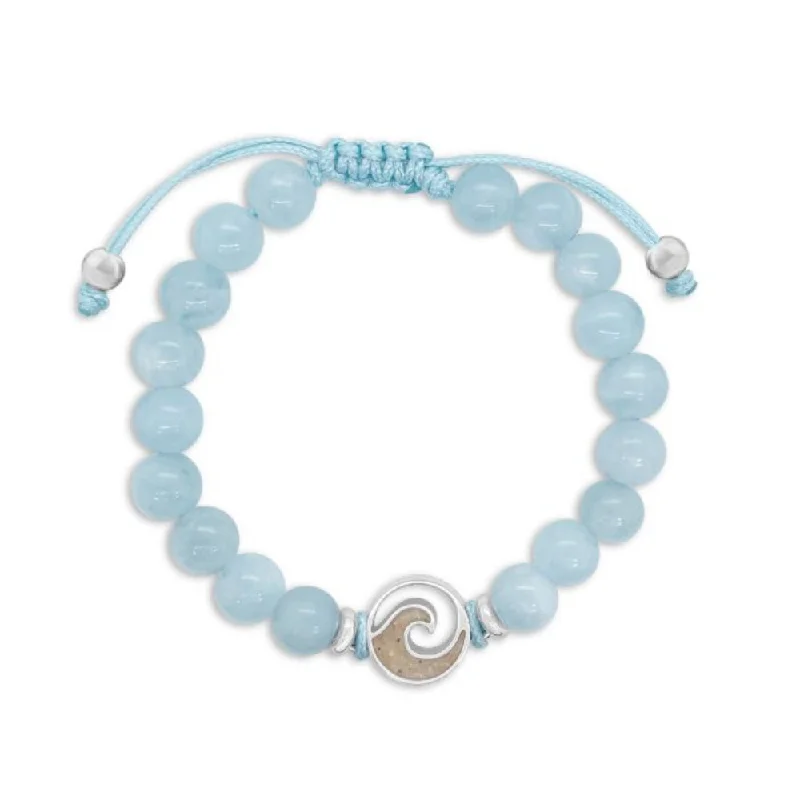 sterling silver bracelets for women -Dune Beaded Bracelet Adjustable - Wave - Aquamarine