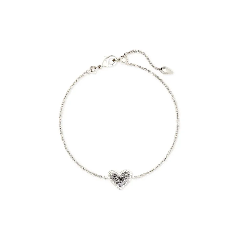 bangles for women -Kendra Scott Ari Heart Rhodium Chain Bracelet in Platinum Drusy