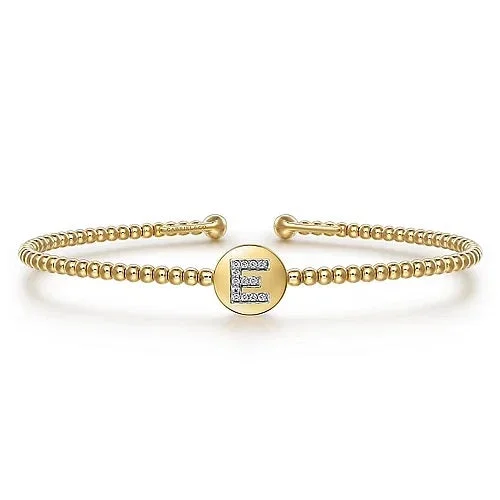 silver bracelets for women -14K Yellow Gold Round E Initial Diamond Bujukan Cuff Bracelet