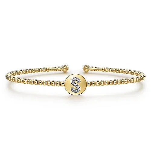 beaded bracelets for women -14K Yellow Gold Round S Initial Diamond Bujukan Cuff Bracelet