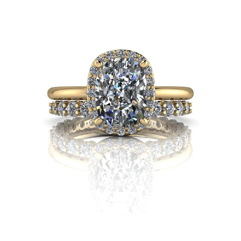 oval engagement rings with halo for women -Brinny No. 2 Moissanite Bridal Set