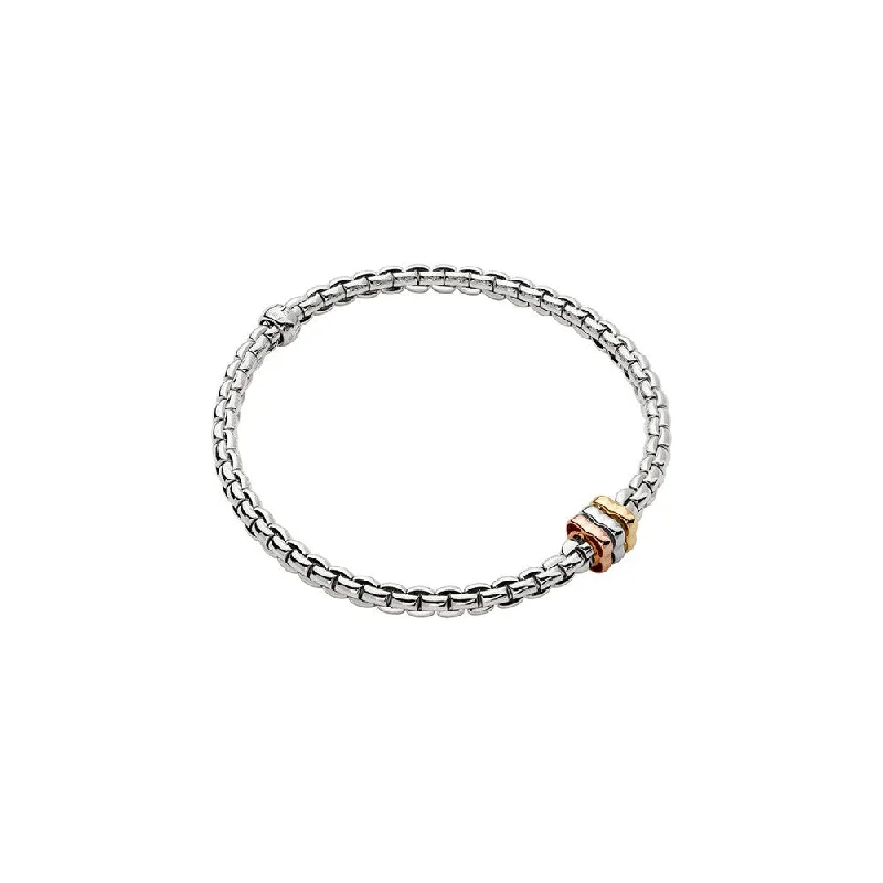 silver bracelets for women -Fope 18k Eka Flex'it Bracelet with Tri-Tone Rondels