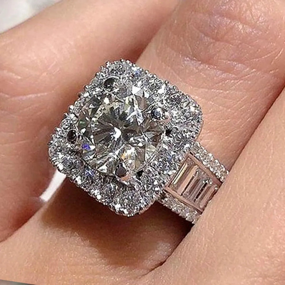 luxury engagement rings for women -New Creative Round Diamond Zircon Full Set T Square Copper Ring