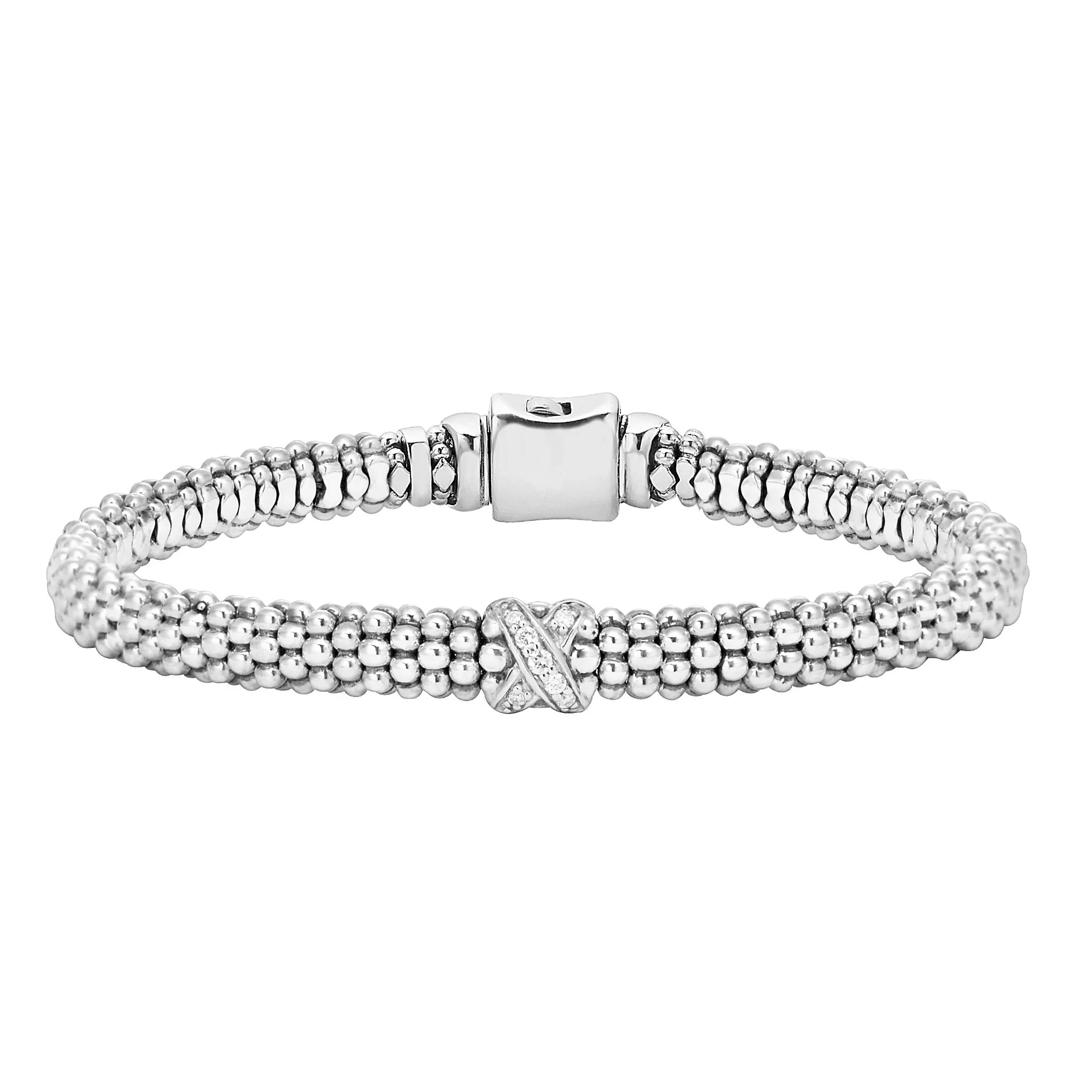 sparkly bangles for women -Single Station X Silver Diamond Bracelet | 6mm