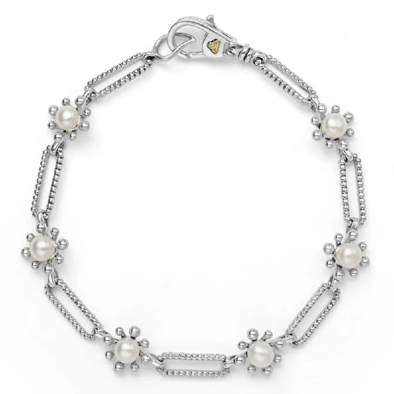 dainty bracelets for women -Lagos Luna Fleur Pearl Link Bracelet