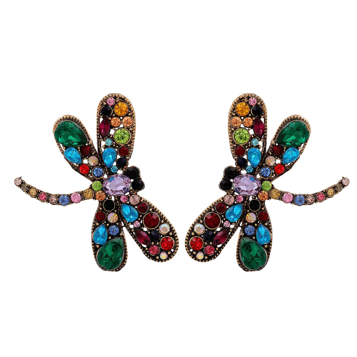 antique engagement rings for women -Fashion Dragonfly Colorful Diamond Earrings