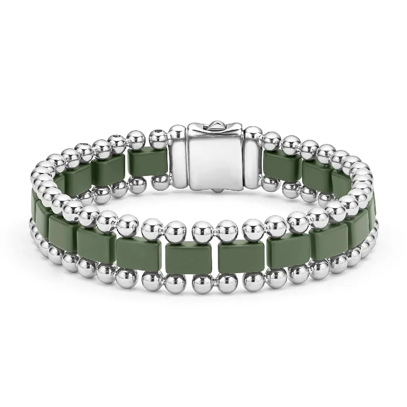 stretch bracelets for women -Matte Hunter Green Ceramic Link Bracelet | 15mm