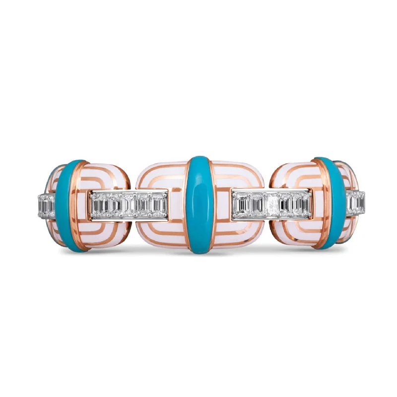 embossed bangles for women -8.55ctw Diamond with Turquoise and White Ceramics Xpandable™ Bracelet