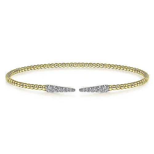 diamond bangles for women -Split 14K Yellow Gold Bujukan Bead Cuff Bracelet with Diamond Pavé Spikes