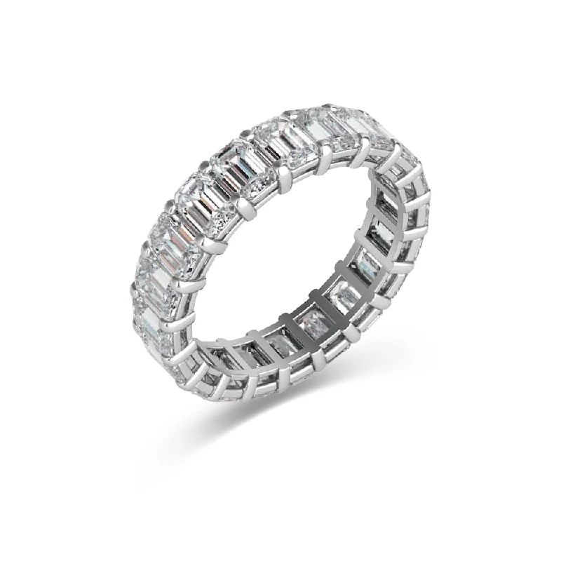 heart-shaped engagement rings for women -Emerald Cut Diamond Eternity Band (6.70 ct.) 4-Prongs Setting in 18K Gold