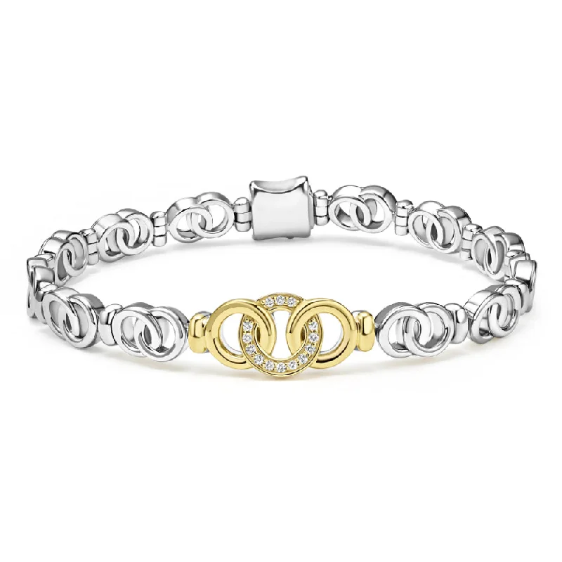 silver chain bracelets for women -Lagos Signature Caviar Two-Tone Interlocking Diamond Link Bracelet