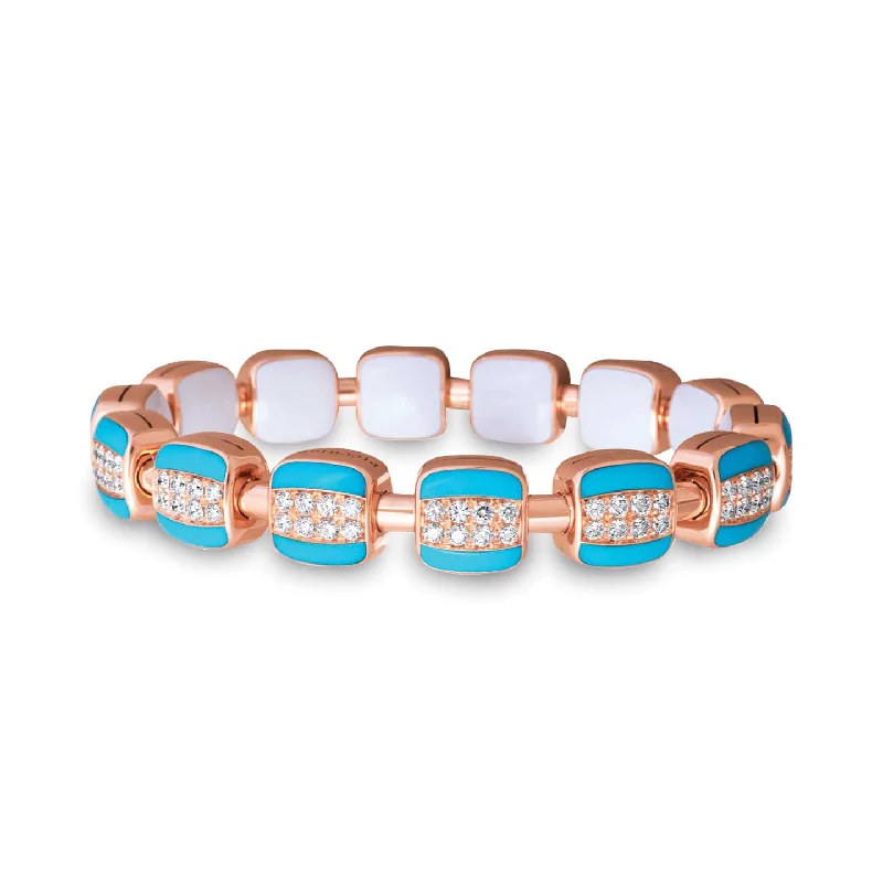 etched bracelets for women -4.08ctw Diamond with Turquoise and White Ceramics Reversible Xpandable™ Bracelet