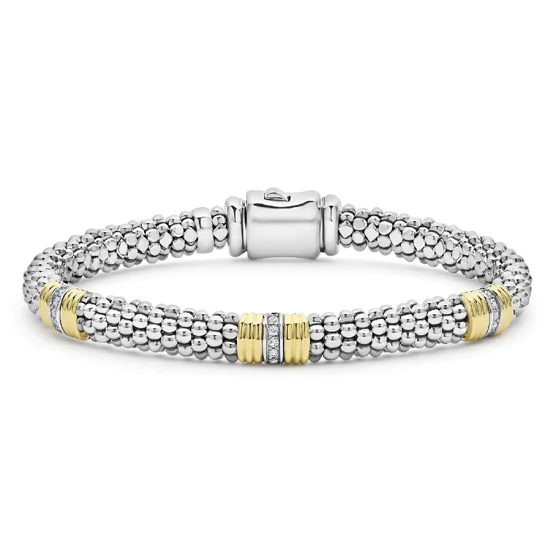 timeless bracelets for women -Triple Diamond Station Caviar Bracelet | 6mm