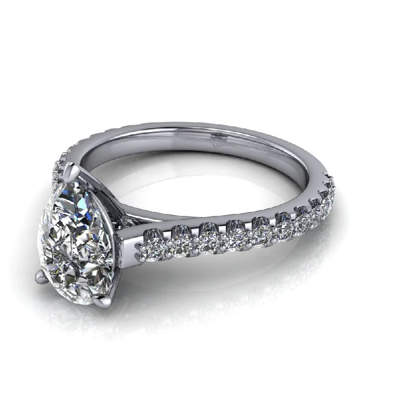 engagement rings with baguette diamonds for women -Pear Moissanite Ring 1.90 ctw