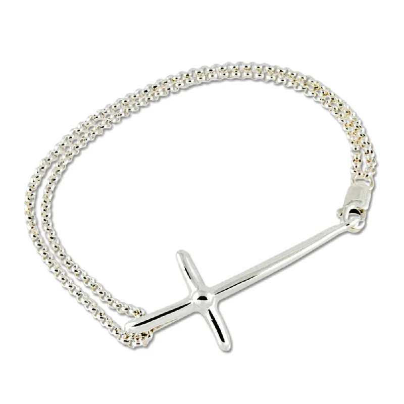 silver chain bracelets for women -Sterling Silver Sideways Cross Bracelet