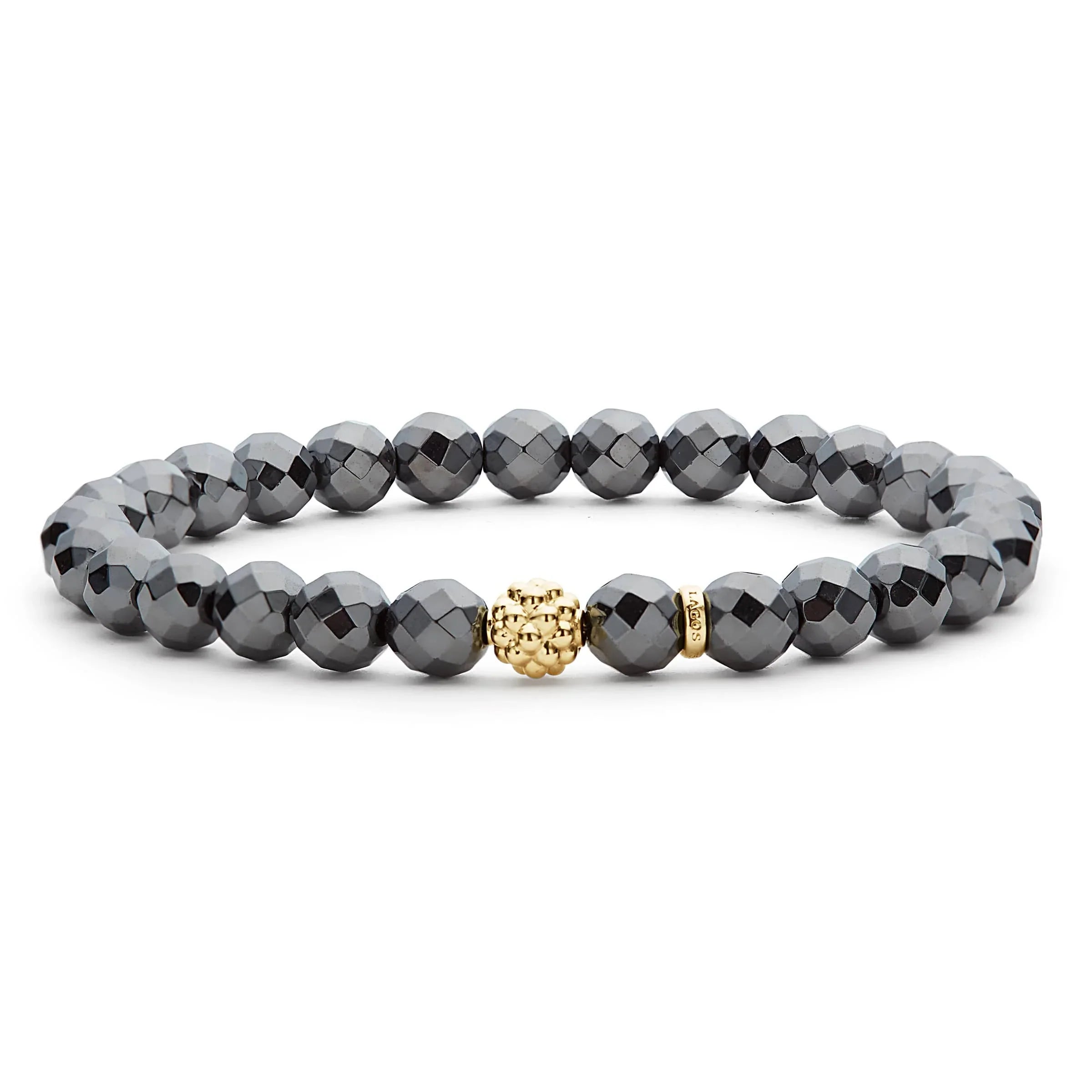 embossed bangles for women -Lagos Caviar Icon Hematite Gold Station Bead Bracelet