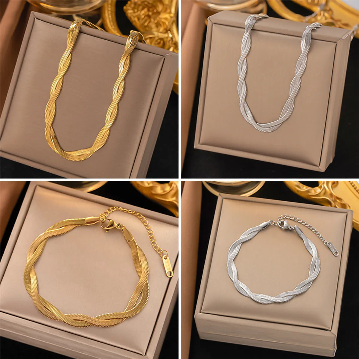 sparkling bracelets for women -Wholesale Streetwear Solid Color Titanium Steel Plating Chain Bracelets Necklace