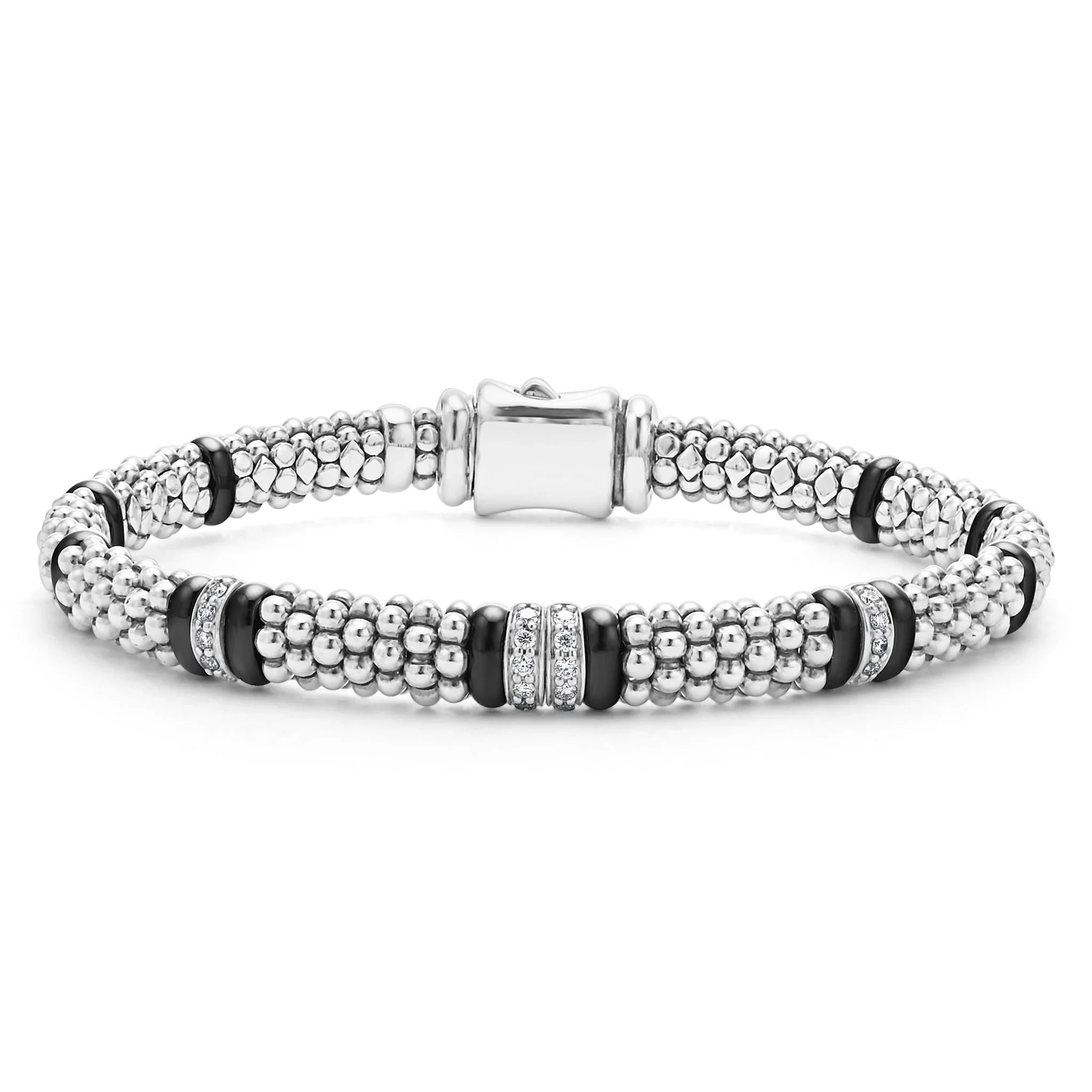 diamond bangles for women -Four Station Diamond Caviar Bracelet | 6mm