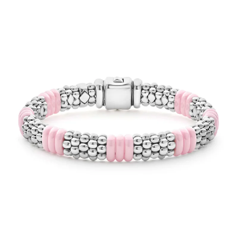 luxury bangles for women -Lagos Pink Caviar Ceramic Beaded Bracelet, 9mm