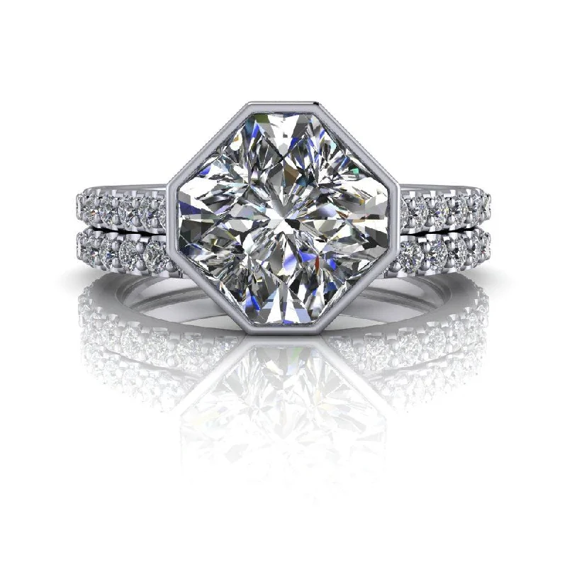 engagement rings with side stones for women -Pamela No. 2 Moissanite Bridal Set