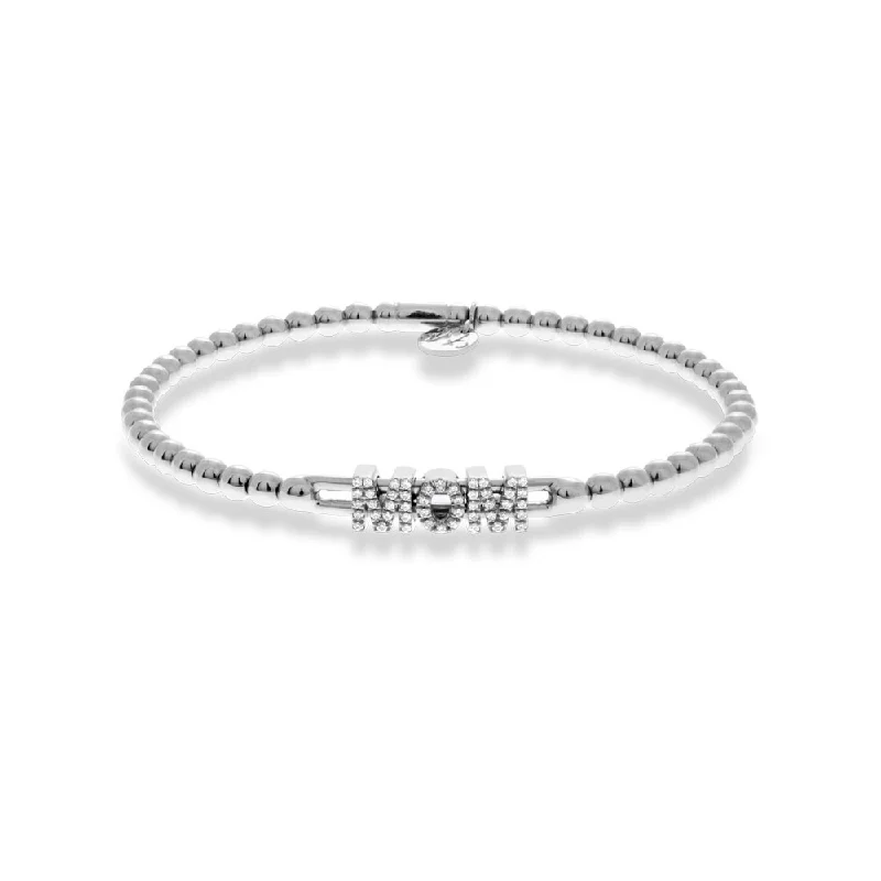 minimalist bangles for women -0.15ctw, 18K White Gold MOM Tresore Stretch Bracelet