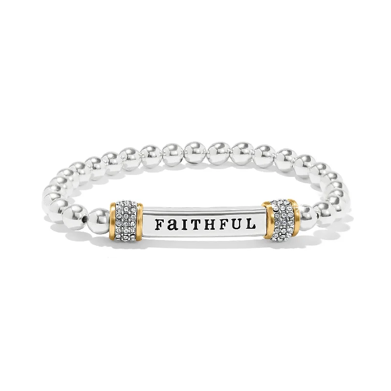 adjustable gold bracelets for women -Brighton Meridian Faithful Two Tone Stretch Bracelet