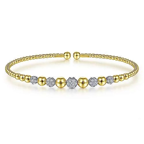 statement bracelets for women -Beaded Yellow Gold Bangle Bracelet