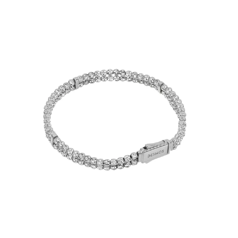 wedding bracelets for women -Desmos "Crystal" Sterling Silver 2 Row Diamond-Cut Bracelet