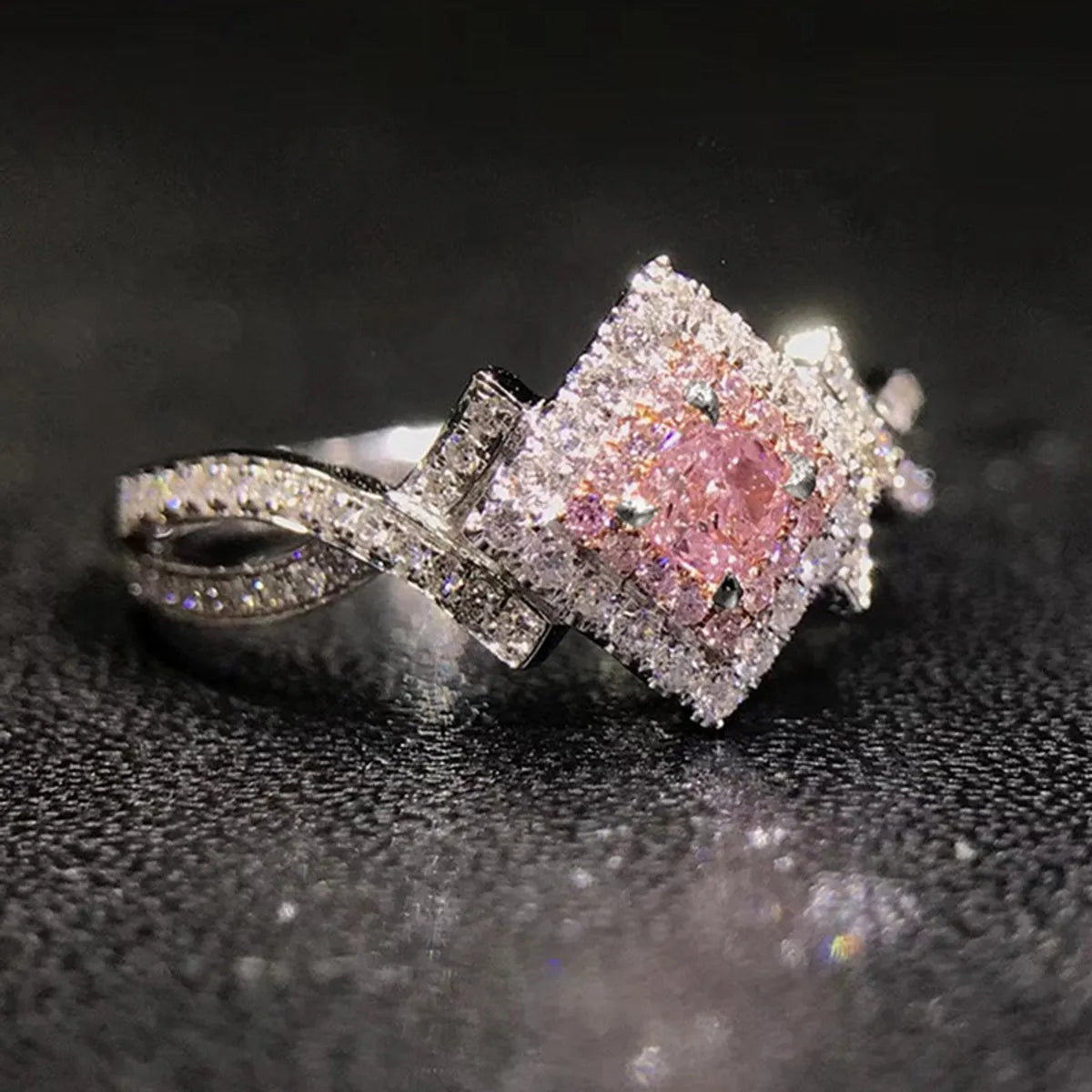 radiant cut engagement rings for women -New Accessories Creative Cross Winding Pink Diamond Zircon Copper Ring