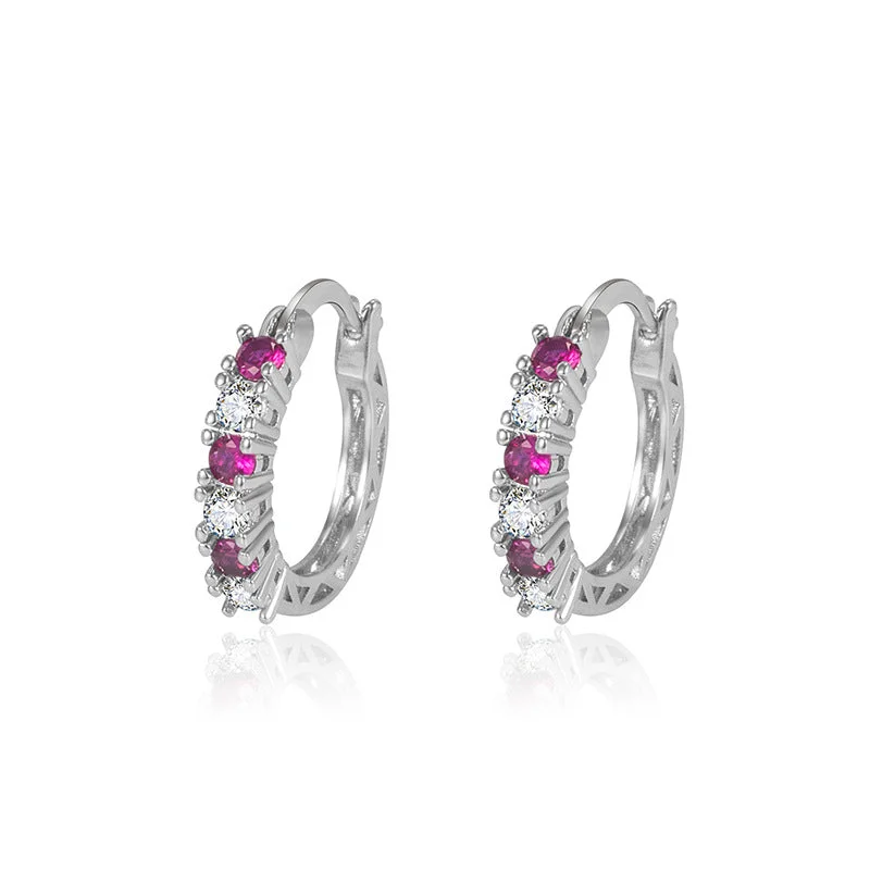 Red Corundum Earrings [White Gold Color]]