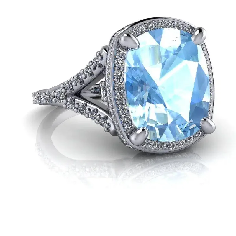 antique engagement rings for women -6.59 CTW Diamond Halo Ring Swiss Blue Topaz Anniversary Ring