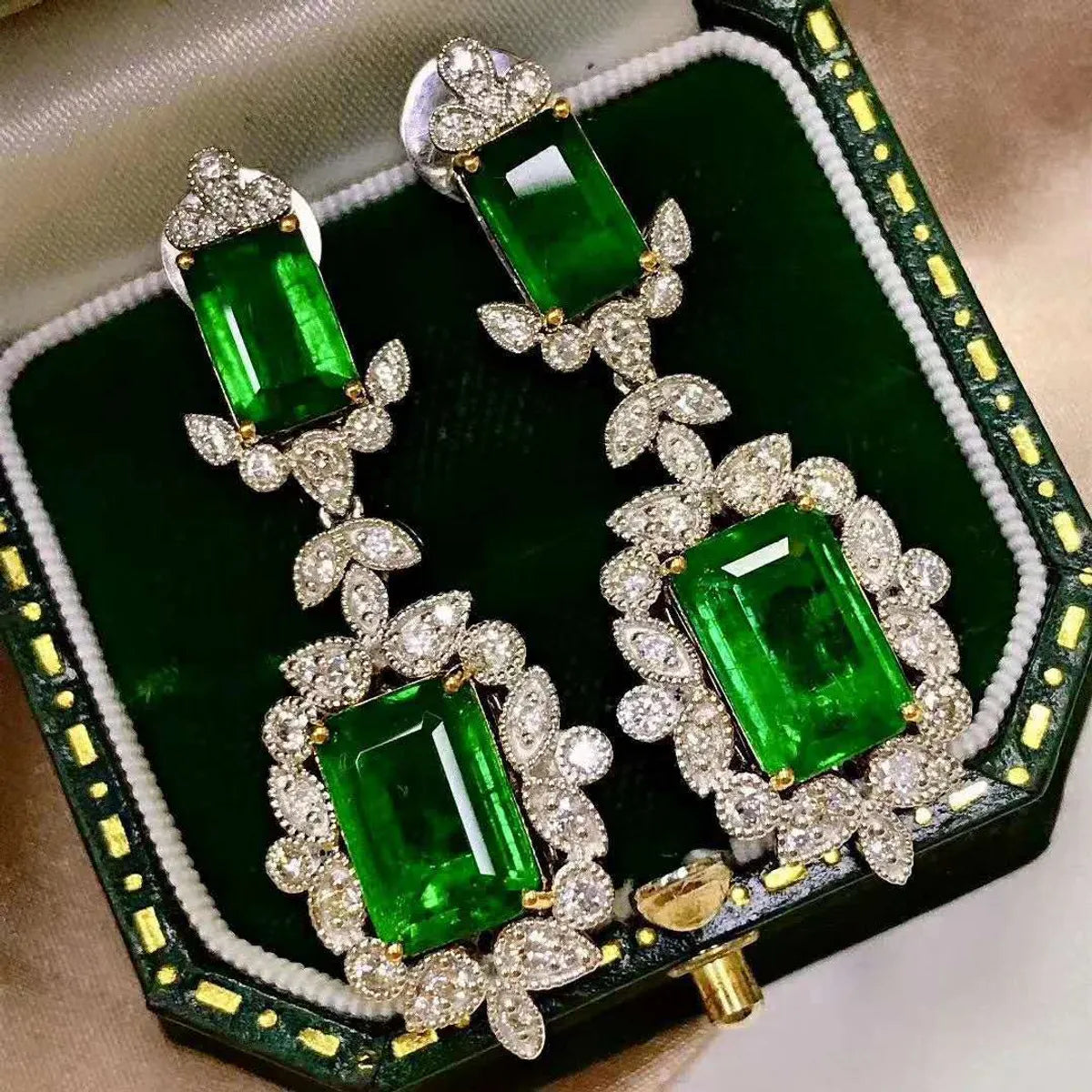 engagement rings with pear-shaped diamonds for women -New Luxury Inlaid Imitation Natural Emerald Diamond Earrings