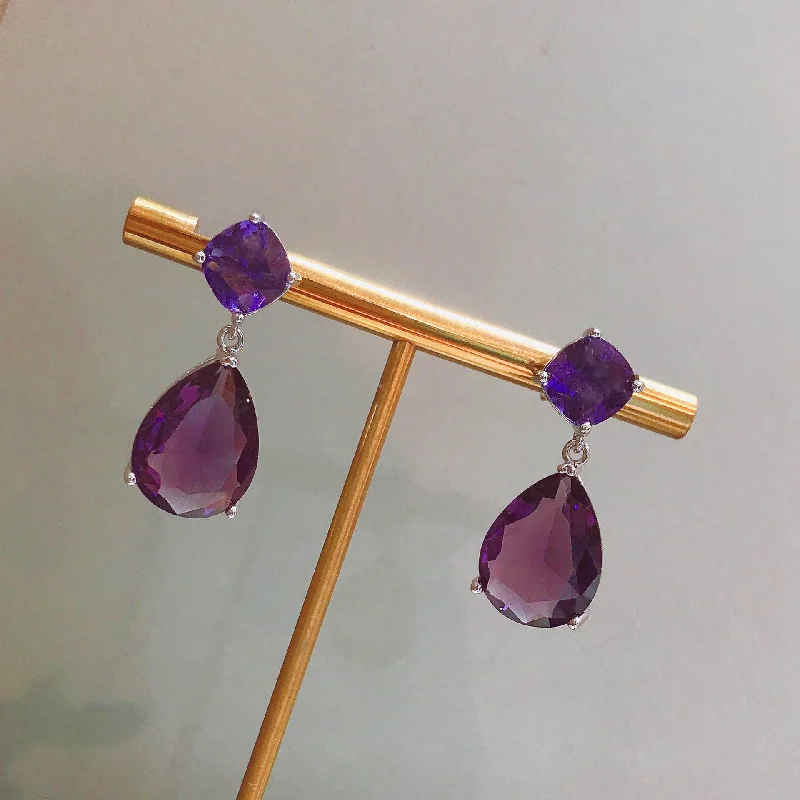 Purple Diamond Ear Studs [Price for One Pair]]