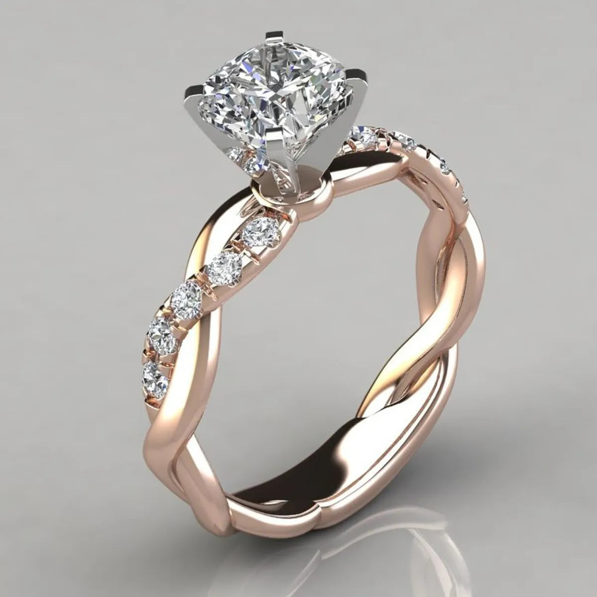 engagement rings with aquamarine and diamonds for women -Fashion Rose Gold Inlaid Princess Diamond Ladies Copper Ring Jewelry