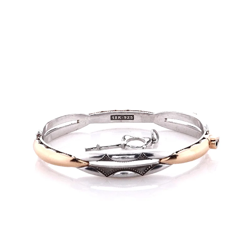 silver cuff bracelets for women -Estate Tacori Sterling Silver and 18 Karat Rose Gold Promise Bangle Bracelet With Key