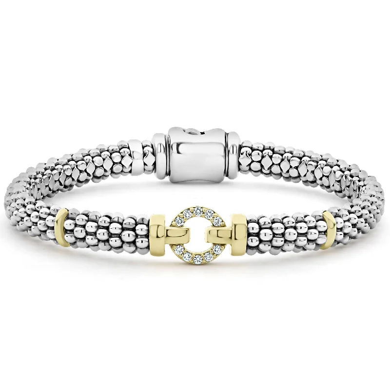 diamond bangles for women -Two-Tone Diamond Circle Caviar Bracelet | 6mm