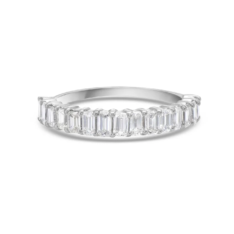 engagement rings with colored diamonds for women -Emerald Cut Diamond Halfway Ring Band (1.20 ct.) 4-Prongs Setting in 18K Gold