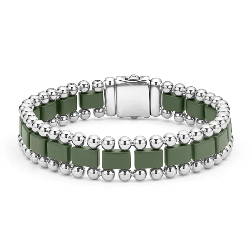 wire bangles for women -Lagos Anthem Matte Hunter Green Ceramic Link Bracelet